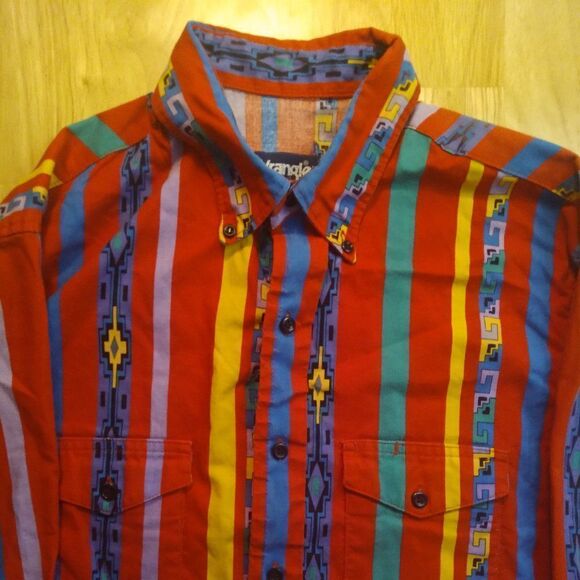Vintage Wrangler Southwest Aztec Brushpopper Button Shirt - Picture 1 of 7